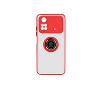 Coque pour Xiaomi Poco M4 Pro Bi-matière Bague Métallique Support Vidéo Rouge