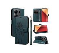 Coque pour Xiaomi Poco M6 Pro 4G Housse en Cuir PU Premium Etui à Rabat Pochette de Portefeuille avec Porte Carte Etui de Protection Bleu