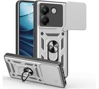 Coque Pour Xiaomi Poco M7 Pro 5g Avec Lentille Coulissante Couverture Et Support Rotatif,Anti-Chute Étui Housse Compatible Avec Support De Voiture Magnétique,Argent