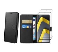 Coque pour Xiaomi Poco M8 5G et 2 Verres Trempé - Portefeuille Noir Rabat Clapet Aimanté Rangement Cartes Phonillico®