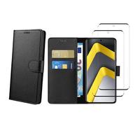 Coque pour Xiaomi Poco M8 PRO 5G et 2 Verres Trempé - Portefeuille Noir Rabat Clapet Aimanté Rangement Cartes Phonillico®