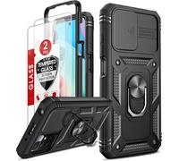 Coque pour Xiaomi Redmi 10 4G/Redmi 10 2022(Pas 10C)Antichoc: 2 Verre Trempé+ Anneau Support,Protection de la Caméra PC Dur Anti-Chut Renforcée Armor Heavy Duty Bumper Housse Coque Redmi 10-Noir