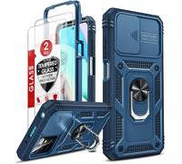 Coque Pour Xiaomi Redmi 10 4g/Redmi 10 2022(Pas 10c)Antichoc: 2 Verre Trempé+ Anneau Support,Protection De La Caméra Pc Dur Anti-Chut Renforcée Armor Heavy Duty Bumper Housse Coque Redmi 10-Bleu