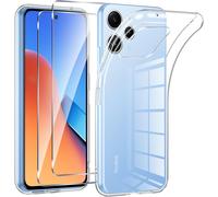 Coque Pour Xiaomi Redmi 12 4g Avec 2 Pièces Protection Écran En Verre Trempé,Ultra Transparente Silicone En Gel Tpu Souple Pour Redmi 12 Couqe,Antichoc Anti-Jaune Etui Bumper