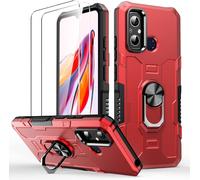 - Coque Pour Xiaomi Redmi 12c Case, [2x Verre Trempé] [Support Rotatif Stéréo] [Militaire Rigide Pc+Silicone Tpu Bumper] Housse Étuis De Protection Coque Armure Antichoc Resistante - Rouge