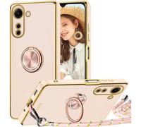 Coque Pour Xiaomi Redmi 13c / Poco C65 - Bumper Tpu Souple Antichocs, Anneau Rotatif 360°, Bandoulière Réglable Et Amovible, Finition Dorée, Rose