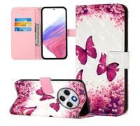 Coque pour Xiaomi Redmi 14C 4G/Poco M7 5G/Poco C75 4G/Redmi 14R 5G/Redmi A3 Pro/Redmi A4 5G, 3D en Cuir PU Étui Portefeuille à Rabat Housse Cover avec Porte Cartes Magnétique Etui, Papillon Rouge