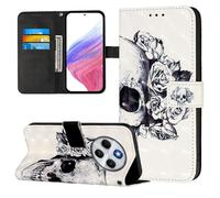 Coque pour Xiaomi Redmi 14C 4G/Poco M7 5G/Poco C75 4G/Redmi 14R 5G/Redmi A3 Pro/Redmi A4 5G, 3D en Cuir PU Étui Portefeuille à Rabat Housse Cover avec Porte Cartes Magnétique Etui, Crâne