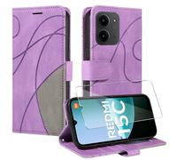 Coque pour Xiaomi Redmi 15C 4G/5G/Poco C85 EU Version（Pas pour Global Version）avec 1 Verre à tremper, Couleur Combinaison PU Cuir Flip Portefeuille Housse Étui pour Redmi 15C 4G/5G/Poco C85 - Violet