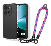 Coque pour Xiaomi Redmi 15C 4G/5G, Silicone Antichoc Noir avec Bracelet Tricolore Amovible - E.F.Connection