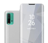 cadorabo Coque Compatible avec Xiaomi RedMi 9T / POCO M3 en Agate Argent - Housse Protection Miroir Clear View - Pochette de Protection avec Fonction de Support Protection à 360 Degrés