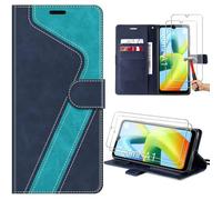 Coque pour Xiaomi Redmi A1-A2 - E.F.Connection - Protection Pliable en Cuir PU - Bleu Marine et Clair - 2 Verres Trempés