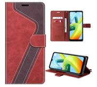 Coque pour Xiaomi Redmi A1-A2 - Etui en Cuir PU - Fentes pour Cartes - Béquille Intégrée - Rouge, Marron