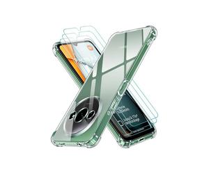 Coque pour Xiaomi Redmi A3, Redmi A3X avec 3 Pièces Verre Trempé, Ultra Transparent Étui de Protection en Silicone - TECHTA