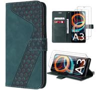 Coque pour Xiaomi Redmi A3 - Vert Nuit - Etui Cuir - 2 Verres Trempés - Poche à Cartes - Support