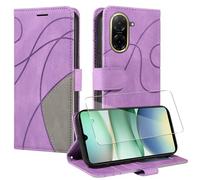 Coque pour Xiaomi Redmi A5 4G EU Version（Pas pour 5G/4G Global Version）avec 1 Pièces Protection Écran en Verre Trempé, Couleur Combinaison PU Cuir Flip Portefeuille Housse Étui - Violet