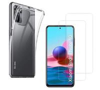 Coque pour Xiaomi Redmi Note 10 4G Transparente Silicone en Gel TPU Souple + 2 Verre trempé Film Protection écran