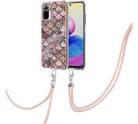 Coque Pour Xiaomi Redmi Note 10 Cases Protection Cover Simple Motif Marbre Mince Souple Tpu Antichoc Anti-Rayures Coque Arrière Longue Lanière Coque Pour Xiaomi Redmi Note 10-Écailles Roses