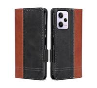 Coque pour Xiaomi Redmi Note 12 Pro 5G, Magnétique Rabat Portefeuille Cuir Etui, Silicone TPU Bumper Redmi Note 12 Pro Pochette Housse, Flip Porte Cartes avec Support Cover, Antichoc Case Marron Noir