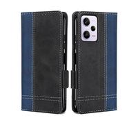 Coque Pour Xiaomi Redmi Note 12 Pro 5G, Magnétique Rabat Portefeuille Cuir Etui, Silicone TPU Bumper Redmi Note 12 Pro Pochette Housse, Flip Porte Cartes avec Support Cover, Antichoc Case Bleu Noir