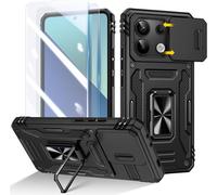Coque pour Xiaomi Redmi Note 13 4G + 2 Verre Trempé, Housse Avec Anneau, Protection Coulissante Caméra, Noir - TECHTA