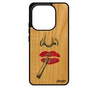 Coque Pour Xiaomi Redmi Note 14 4g Europe Bois Silicone Portrait Levres Clope Personnalis¿ Artiste Etui Bouche Unique Femme Cigarette De