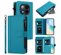 Coque pour Xiaomi Redmi Note 14 Pro 5G/Note 14 Pro+ 5G/POCO X7 6.67"", Étui Housse en Cuir PU avec Porte Carte, Dragonne,Bleu lac