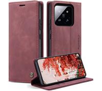 Coque Pour Xiaomi Redmi Note 14 Pro Plus 5g Clapet Case En Cuir Pochette Protection Portefeuille Rabat Etui Premium Housse Porte Carte Magnétique Étui Pour Note 14 Pro Plus 5g, Vin Rouge