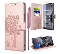 Coque pour Xiaomi Redmi Note 15 4G / 5G avec Verre Trempé, Étuis Rabat Folio Anti-Choc Protection Housse Cuir PU Portefeuille [Fermeture Magnétique][Emplacements Cartes][Stand Feature] - Rose Pâle