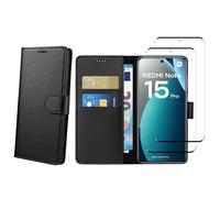 Coque pour Xiaomi Redmi Note 15 PRO 4G et 2 Verres Trempé - Portefeuille Noir Rabat Clapet Aimanté Rangement Cartes Phonillico®