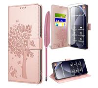 Coque pour Xiaomi Redmi Note 15 Pro 5G avec Verre Trempé, Étuis Rabat Folio Anti-Choc Protection Housse Cuir PU Portefeuille [Fermeture Magnétique][Emplacements Cartes][Stand Feature] - Rose Pâle
