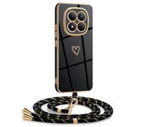 Coque pour Xiaomi Redmi Note 15 Pro Plus 5G avec Cordon, Coque avec Collier Motif Coeur d'amour Silicone Galvanisé Housse, Réglable Amovible de Cordon Case pour Xiaomi Redmi Note 15 Pro Plus 5G, noir