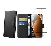 Coque pour Xiaomi Redmi Note 15 PRO PLUS 5G et 2 Verres Trempé - Portefeuille Noir Rabat Clapet Aimanté Rangement Cartes Phonillico®