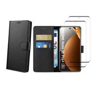 Coque pour Xiaomi Redmi Note 15 PRO PLUS 5G et 2 Verres Trempé - Portefeuille Noir Rabat Clapet Aimanté Rangement Cartes Phonillico®