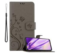 cadorabo Coque pour Xiaomi Redmi Note 8 en Gris Floral - Housse Protection en Design de Fleur avec Fermoire Magnétique, Stand Horizontal et 3 Fentes Cartes - Portefeuille Etui Poche Folio Case Cover