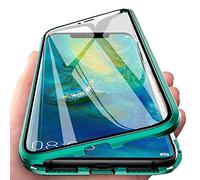 Coque pour Xiaomi Redmi Note 8T Cover Magnétique Adsorption Full Body 360 Degrés Protection Etui Transparent Verre Trempé Plein écran Avant et Après Housse Bumper Métal Frame Etui Flip Case,Vert
