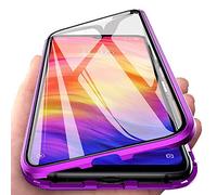 Coque pour Xiaomi Redmi Note 8T Cover Magnétique Adsorption Full Body 360 Degrés Protection Etui Transparent Verre Trempé Plein écran Avant et Après Housse Bumper Métal Frame Etui Flip Case,Pourpre