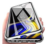 Coque pour Xiaomi Redmi Note 8T Cover Magnétique Adsorption Full Body 360 Degrés Protection Etui Transparent Verre Trempé Plein écran Avant et Après Housse Bumper Métal Frame Etui Flip Case,Argent