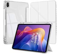 Coque pour Xiaomi Redmi Pad 2 11 Pouces 2025 avec Support Fin en Forme de Y | Blanc Housse Étui Coque Folio Porte Stylet Bord TPU Doux Fond Transparent Base 3 Plis 6 en 1 Angles de Vue Antichoc Fin Léger
