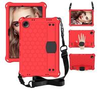 Coque pour Xiaomi Redmi Pad SE 11" 2023 adaptée aux enfants, sangle d'épaule avec béquille, texture nid d'abeille, housse légère en mousse EVA résistante aux chocs, rouge noir