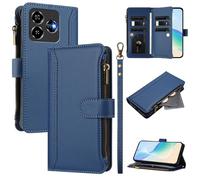 Coque pour ZTE Blade V60 Vita/V60 Design/Nubia V60 Design, Fermeture éclair Case Portefeuille en Cuir PU avec Cover en TPU, Étui Multifonctionnel 9 Porte-Cartes Housse, Bleu foncé