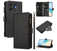Coque pour ZTE Blade V60 Vita/V60 Design/Nubia V60 Design, Fermeture éclair Case Portefeuille en Cuir PU avec Cover en TPU, Étui Multifonctionnel 9 Porte-Cartes Housse, Noir