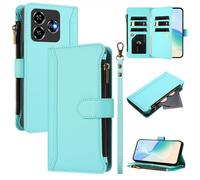 Coque pour ZTE Blade V60 Vita/V60 Design/Nubia V60 Design, Fermeture éclair Case Portefeuille en Cuir PU avec Cover en TPU, Étui Multifonctionnel 9 Porte-Cartes Housse, Vert Menthe