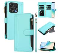 Coque pour ZTE Blade V70 Vita/Nubia V70 Design, Fermeture éclair Case Portefeuille en Cuir PU avec Cover en TPU, Étui Multifonctionnel 9 Porte-Cartes Housse, Vert Menthe