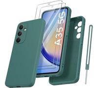 Coque Protection Caméra Pour Samsung Galaxy A35 Avec 2 Pièces Verre Trempé, Coque Samsung A35 5g Housse De Protection Silicone Antichoc, Mince, Douce, Vert