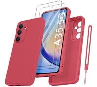 Coque Protection Caméra Pour Samsung Galaxy A35 Avec 2 Pièces Verre Trempé, Coque Samsung A35 5g Housse De Protection Silicone Antichoc, Mince, Douce, Rouge