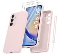 Coque Protection Caméra Pour Samsung Galaxy A35 Avec 2 Pièces Verre Trempé, Coque Samsung A35 5g Housse De Protection Silicone Antichoc, Mince, Douce, Rose