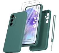 Coque Protection Caméra Pour Samsung Galaxy A55 Avec 2 Pièces Verre Trempé, Coque Samsung A55 5g Housse De Protection Silicone Antichoc, Mince, Douce, Vert