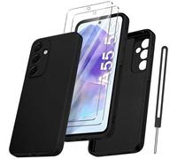 Coque Protection Caméra Pour Samsung Galaxy A55 Avec 2 Pièces Verre Trempé, Coque Samsung A55 5g Housse De Protection Silicone Antichoc, Mince, Douce, Noir