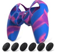 Coque Protection Pour Ps5 Manette,Housse Silicone Avec 6 Capuchon Joystick Pour Ps5 Grip Cover Skin Compatible Avec Station De Charge-Rose & Violet & Bleu,Pure Series
